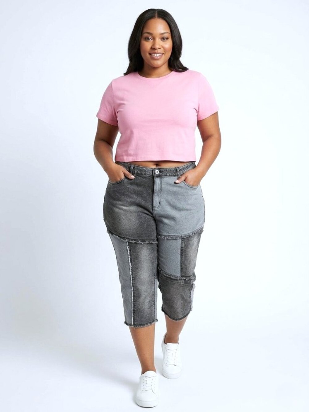 ASHLEY STEWART Colorblock Patchwork Capri Denim Jeans. Plus Size 18